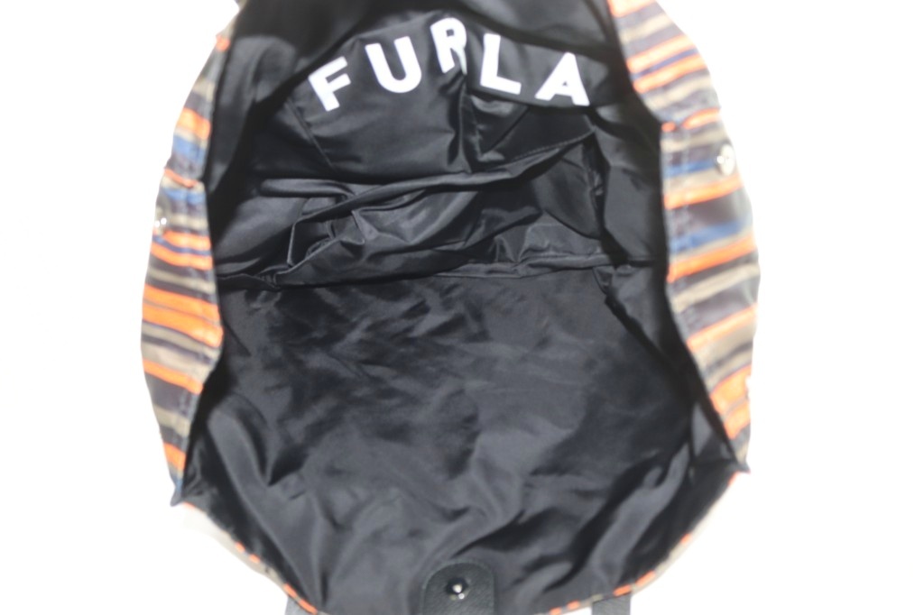 【中古】フルラ FURLA MAN GIOVE ナイロン ストライプ柄 トートバッグ オレンジ ブラック ブラウン U729M07 フルラ FURLA MAN GIOVE ナイロン ストライプ柄 トートバッグ