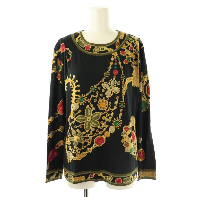 レオナール カットソー LEONARD 長袖 ウール シルク 総柄 プリント