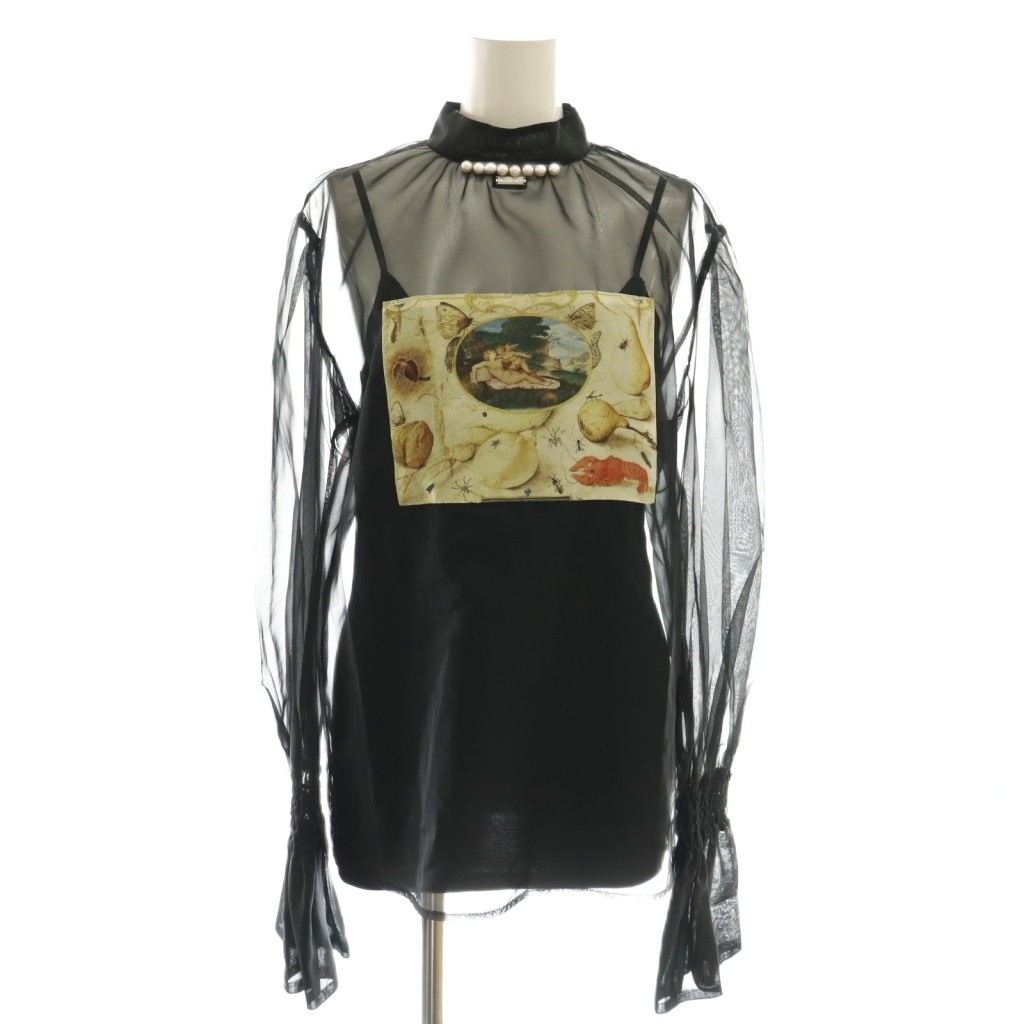 【中古】ミカゲシン 23AW Angel Pearl choker tops ブラウス 長袖 シアー パール 1 ブラック マルチカラー ミカゲシン MIKAGESHIN 23AW Angel Pearl choker tops ブラウス 長袖