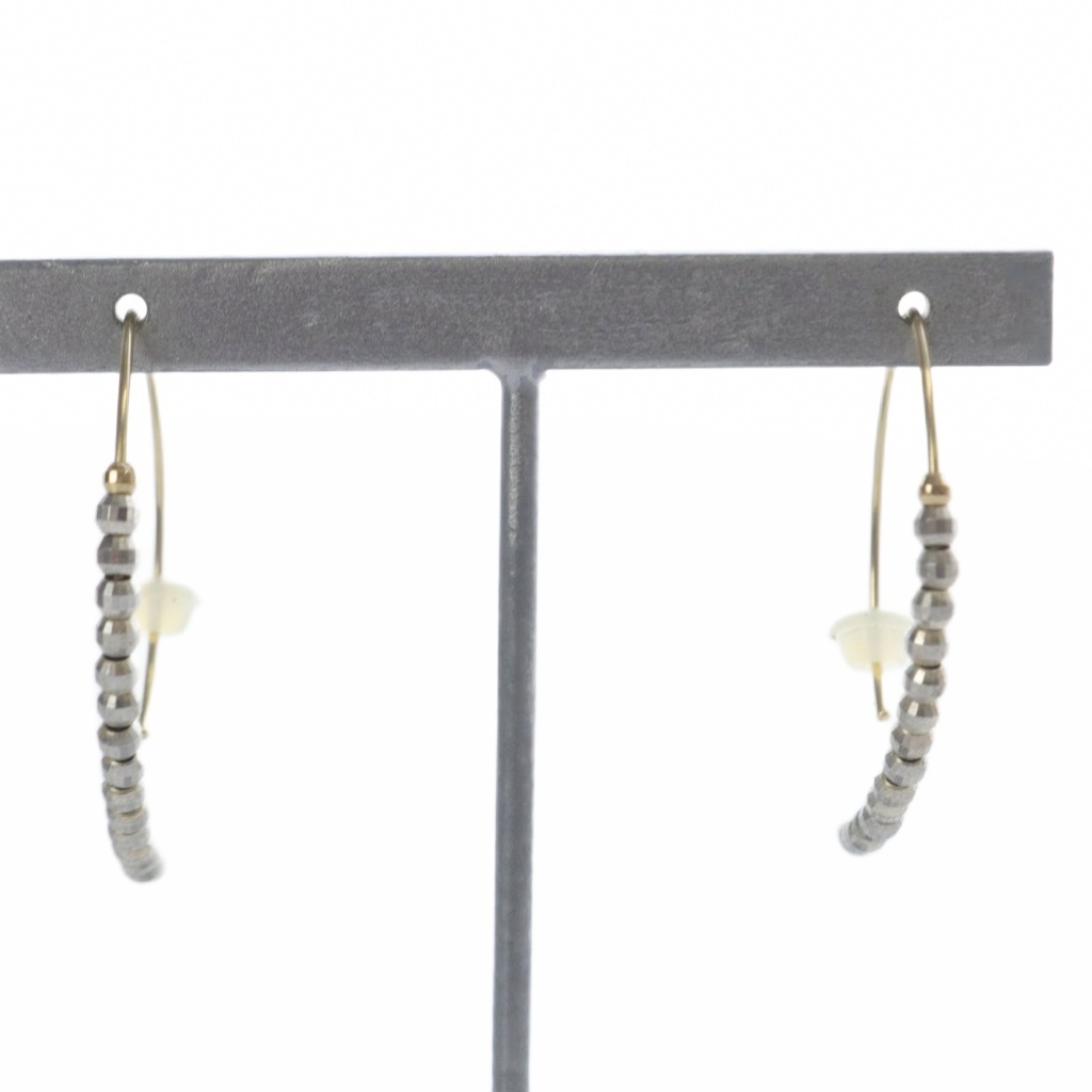 ミズキ MIZUKI K14YG×SV カットビーズ バナナフープピアス ゴールド