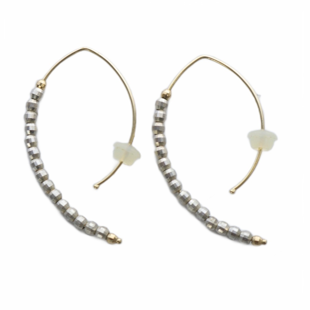 ミズキ MIZUKI K14YG×SV カットビーズ バナナフープピアス ゴールド