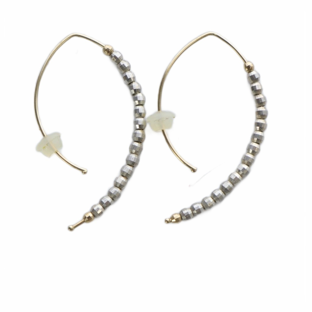 ミズキ MIZUKI K14YG×SV カットビーズ バナナフープピアス ゴールド