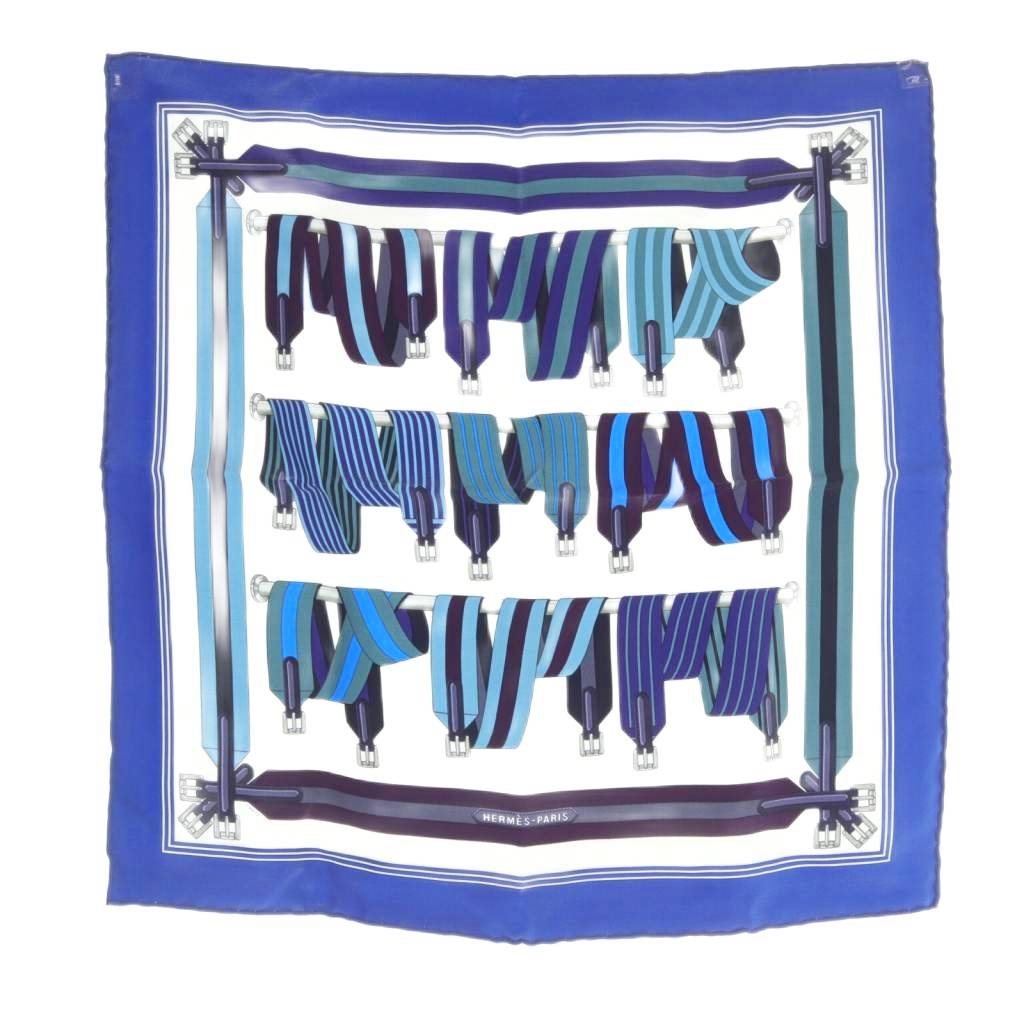 エルメス HERMES Les Sangles サスペンダー スカーフ カレ45 青 ブルー