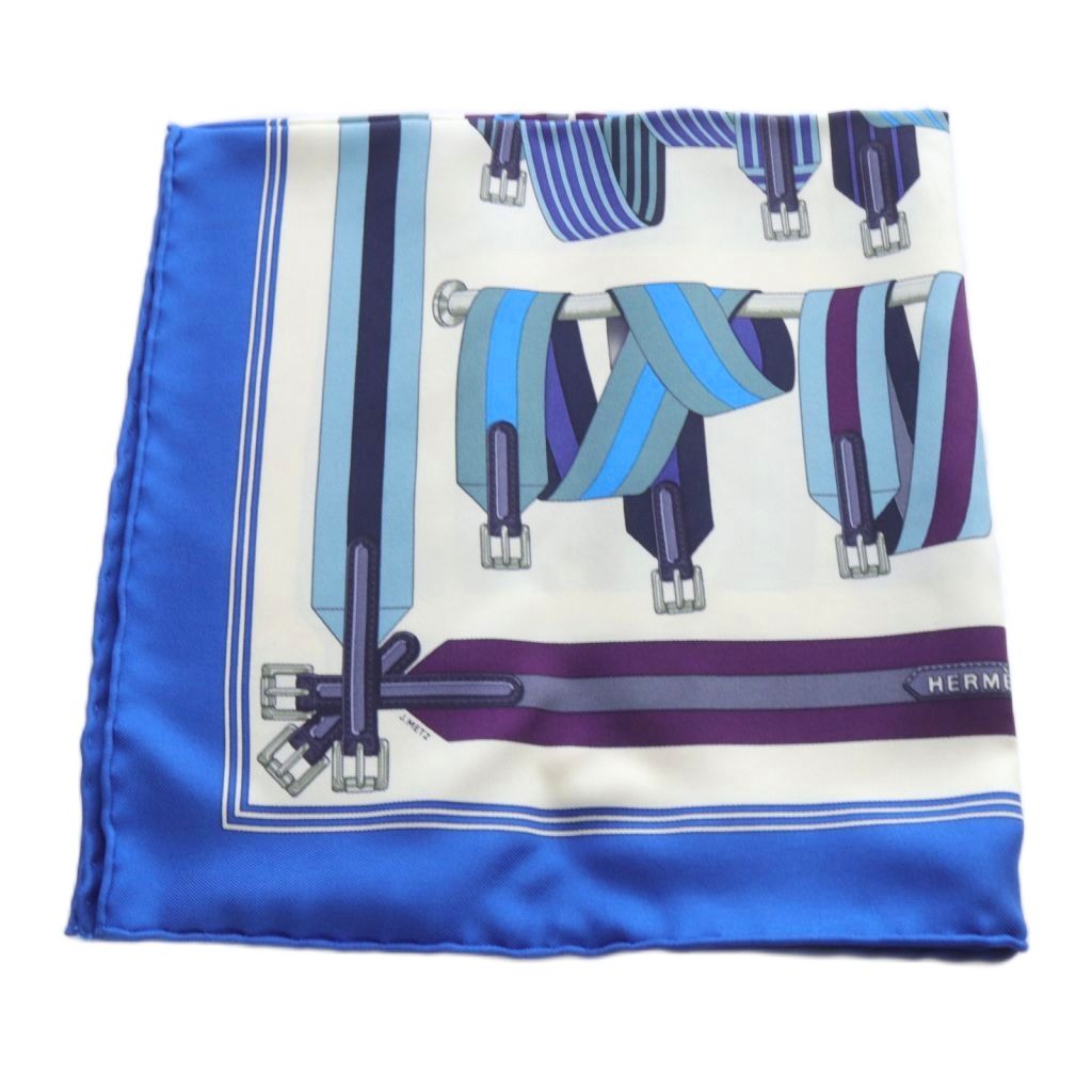 エルメス HERMES Les Sangles サスペンダー スカーフ カレ45 青 ブルー