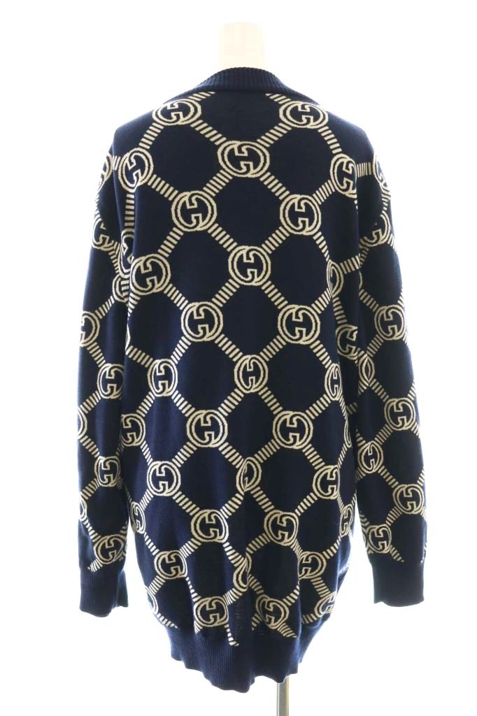 美品✨ GUCCI GG リバーシブル カーディガン ウール ジャンボGG GGウール ジャカード リバーシブルカーディガン ・ブルー＆アイボリー
