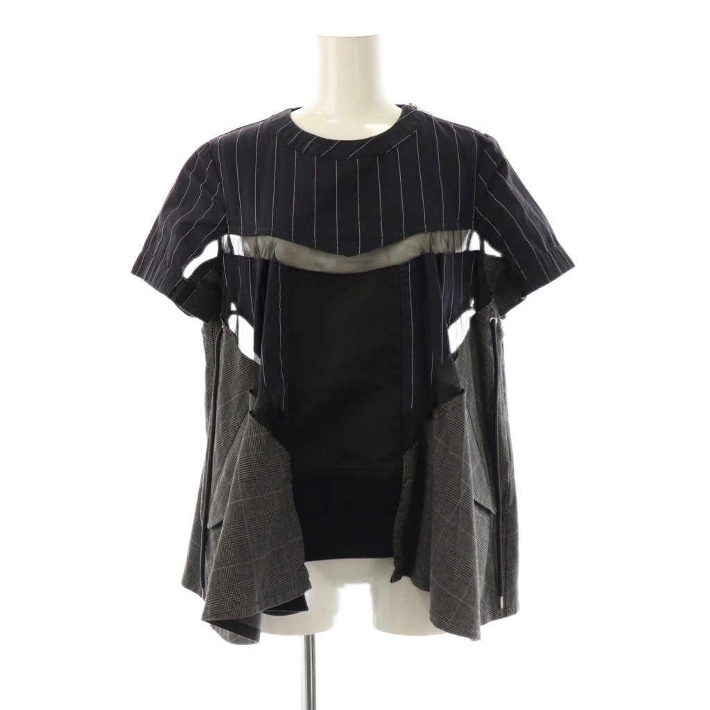 サカイ sacai ストライプ再構築ドローコードブラウス チェック 1