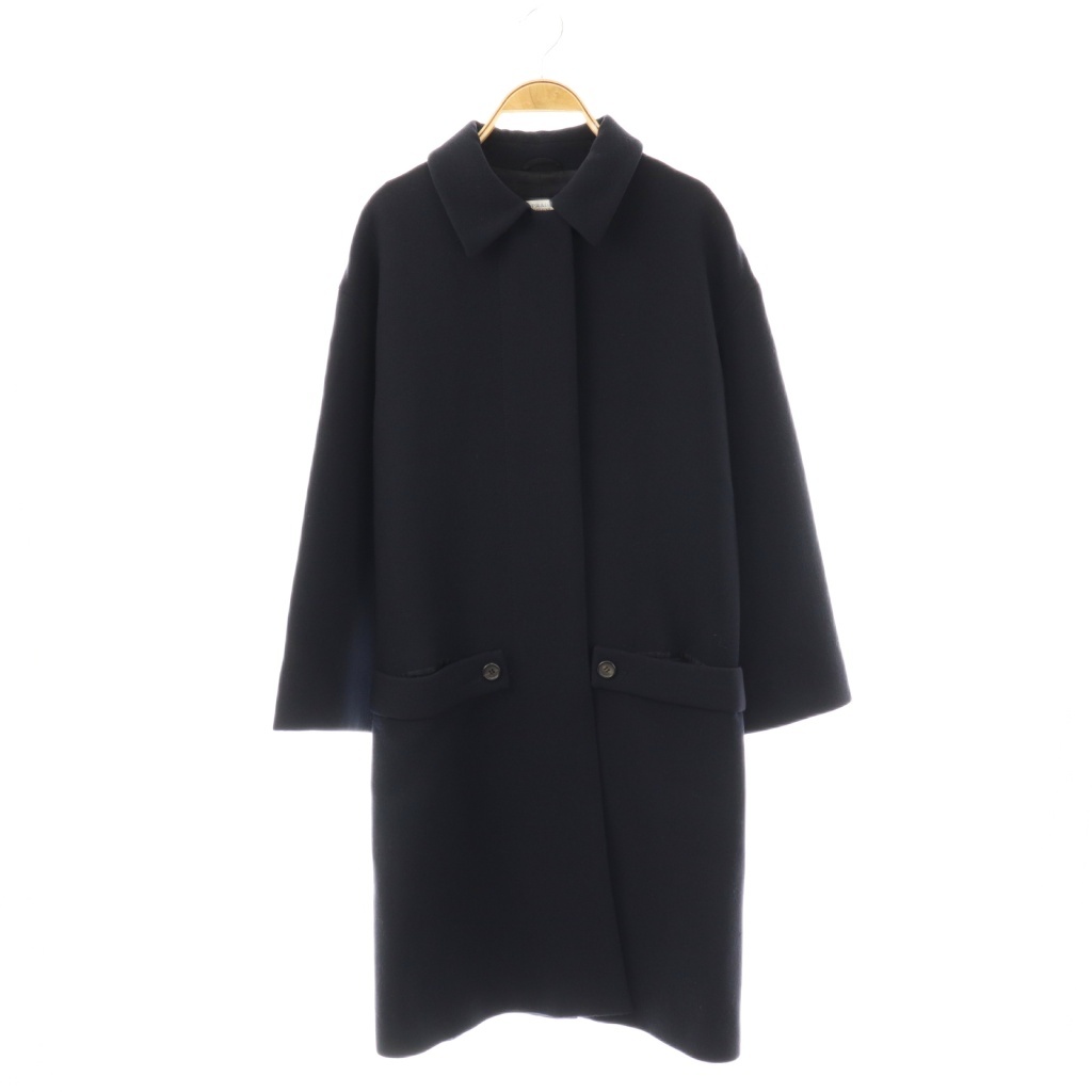プラダ PRADA ウール ステンカラーコート ロング 40 ネイビー /HK □OS 