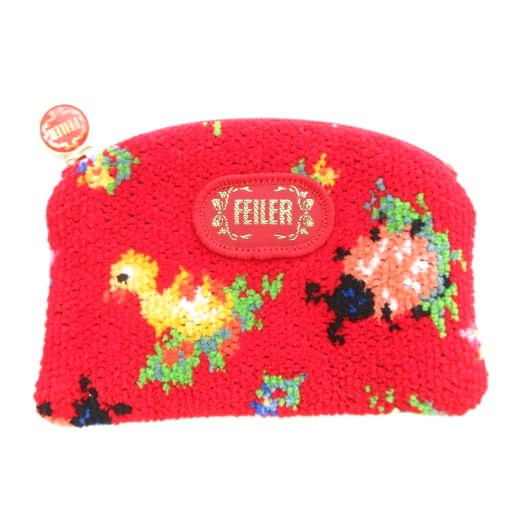 フェイラー FEILER ハイジ ポーチ ヒヨコ てんとう虫 花柄 パイル地 赤 