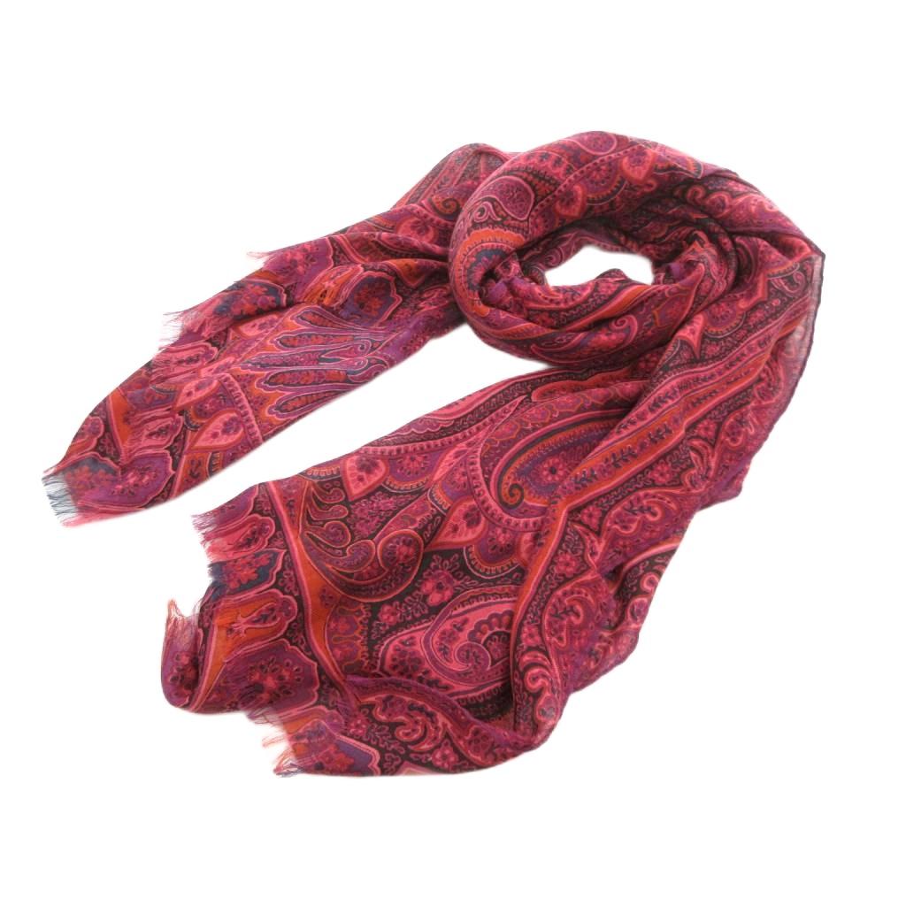 エトロ ETRO ストール フリンジ ペイズリー 総柄 ウール 絹 シルク 赤