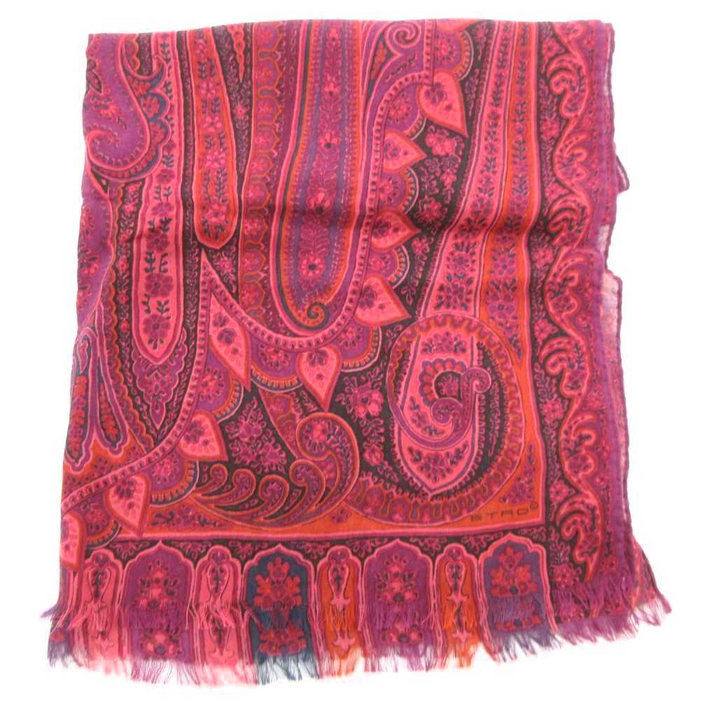 エトロ ETRO ストール フリンジ ペイズリー 総柄 ウール 絹 シルク 赤