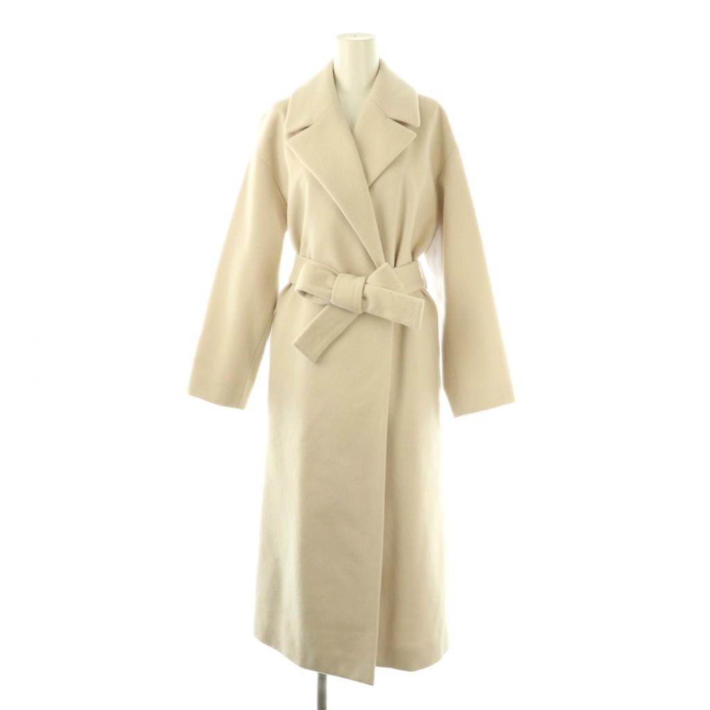 美品✨アナイ ANAYI 23年 ロングメルトンローブコート 36 ホワイト アナイ ANAYI 23年 ロングメルトンローブコート ベルト付き 36