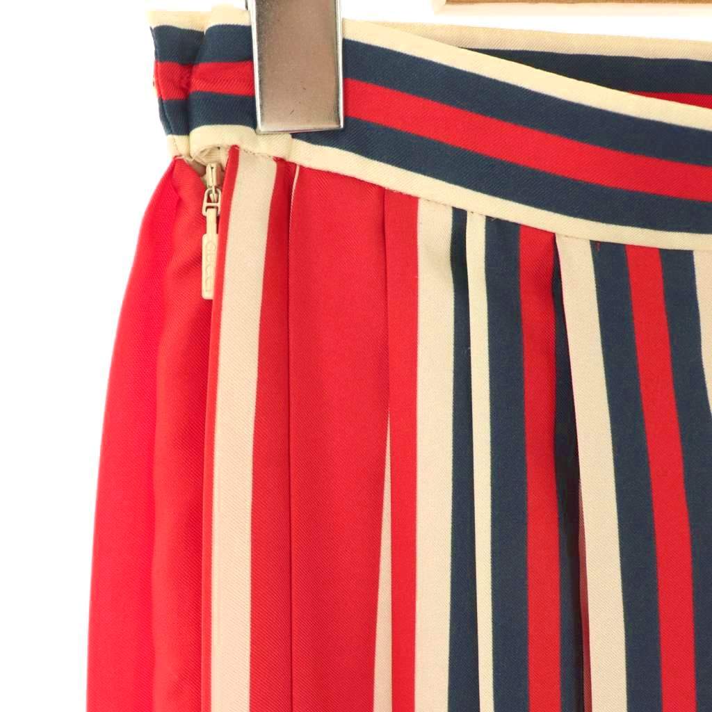 グッチ GUCCI 近年モデル 総柄 シルク プリーツ スカート 36 赤 紺  