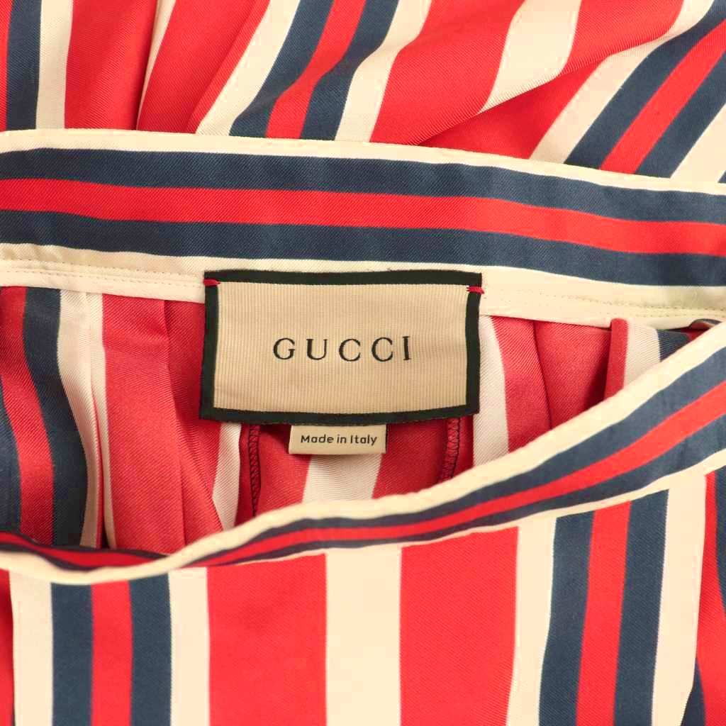 グッチ GUCCI 近年モデル 総柄 シルク プリーツ スカート 36 赤 紺  