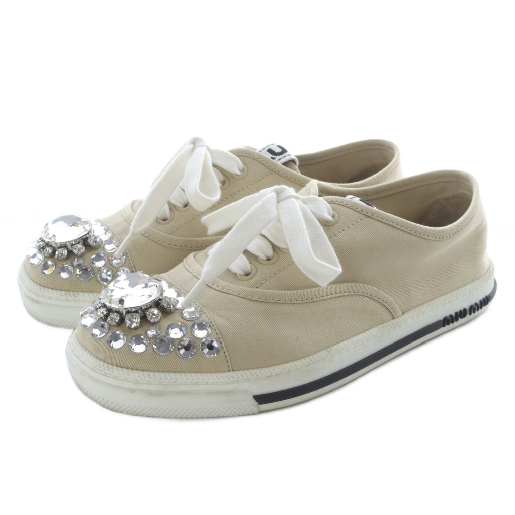 ミュウミュウ miumiu ビジュー スニーカー 35.5 ベージュ /SR