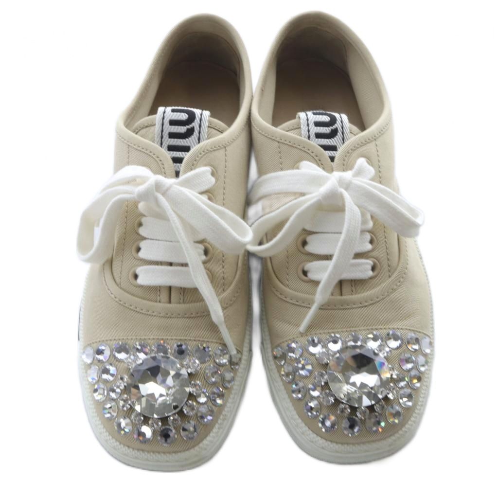 ミュウミュウ miumiu ビジュー スニーカー 35.5 ベージュ /SR