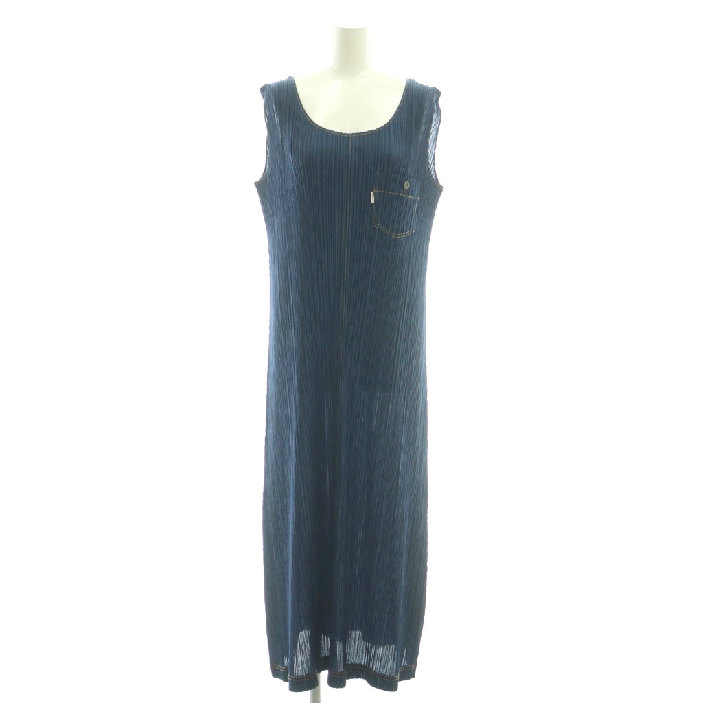 イッセイミヤケ ISSEY MIYAKE PLEATS PLEASE デニム 転写 ワンピース  