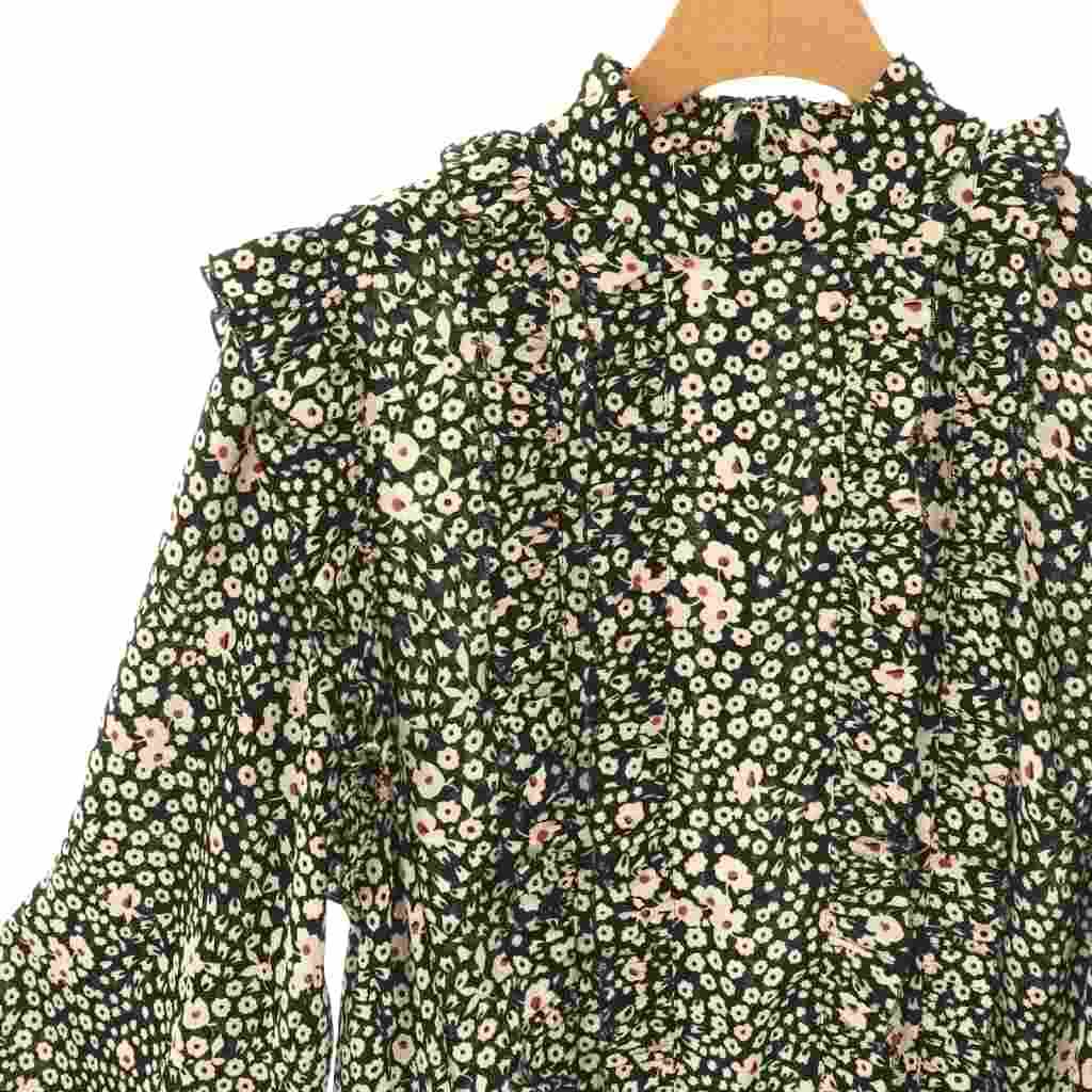 martinique マルティニークバックサテンフラワーフリルブラウス