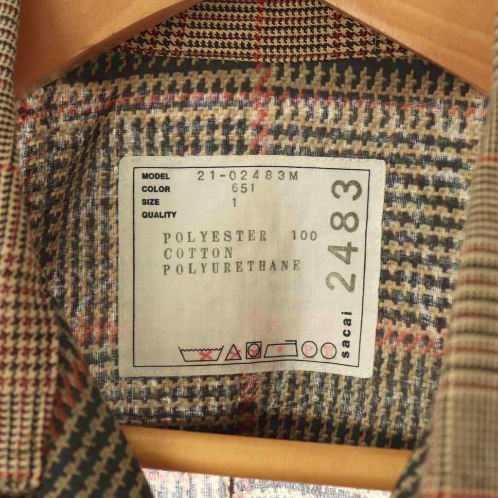 サカイ sacai オープンカラーシャツ チェック 1 ブラウン マルチカラー  