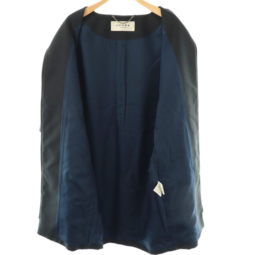 アドーア ADORE ジップアップ ノーカラーコート ロング 36 ネイビー