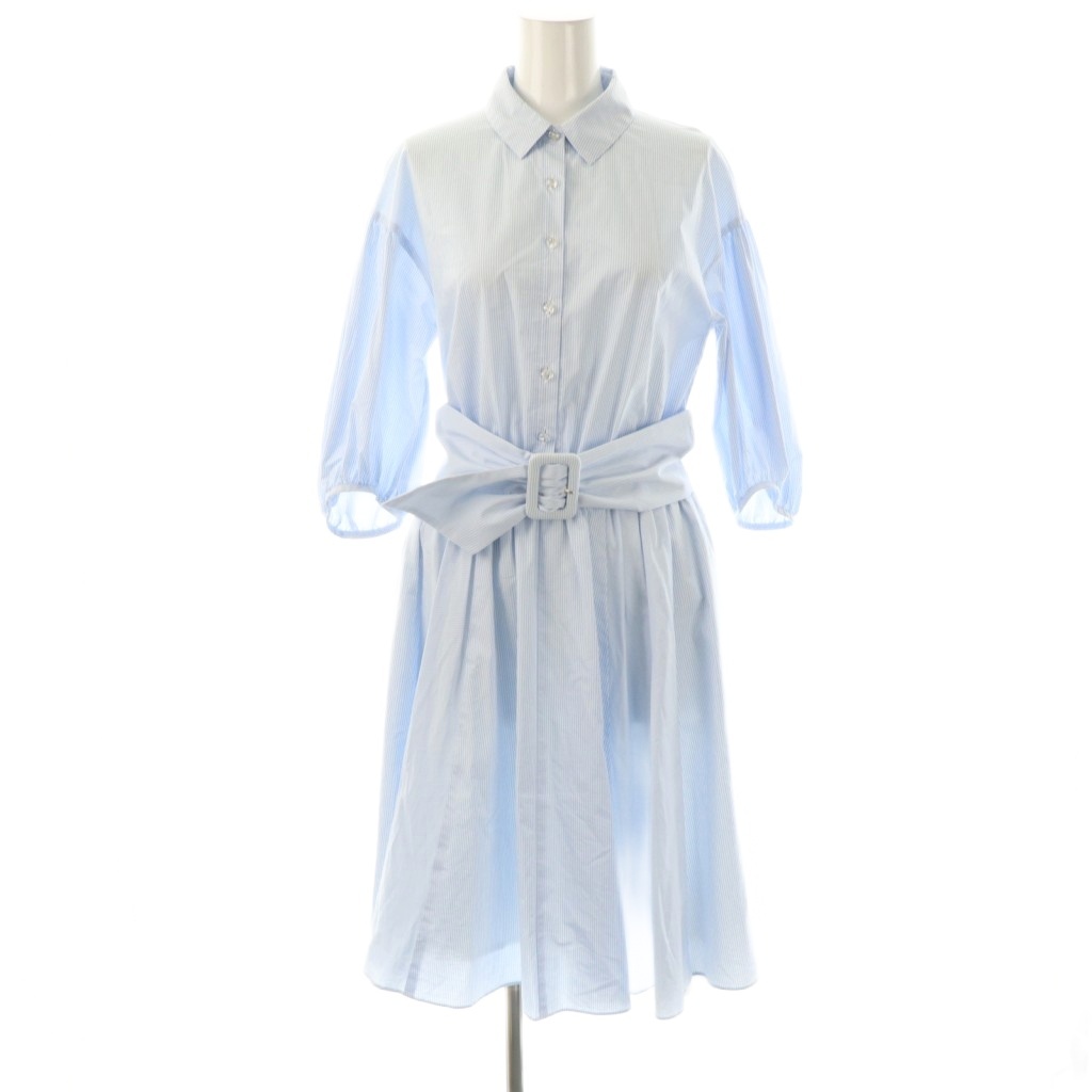 エムズグレイシー M'S GRACY ストライプ 七分袖 ワンピース 38 ライト