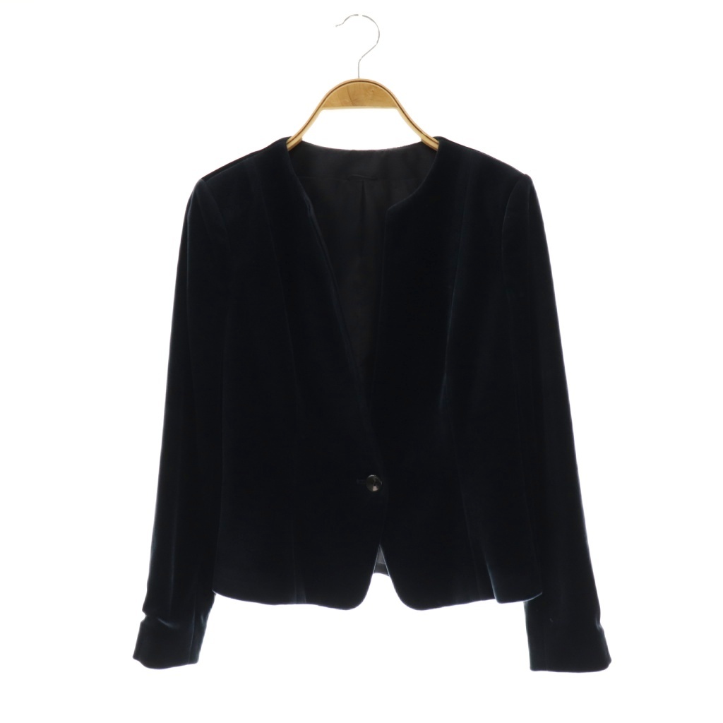 【タグ付き新品】アナイ　ノーカラージャガードジャケット　38ネイビー タグ付き新品】アナイ ノーカラージャガードジャケット 38