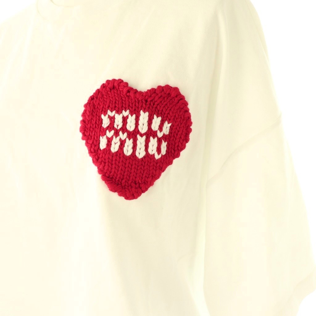 ミュウミュウ miumiu MJN385 ハートロゴ刺繍 クロップドTシャツ