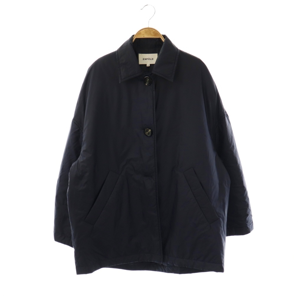 エンフォルド ENFOLD ライトタフタ Padding コクーンコート 中綿 38 紺