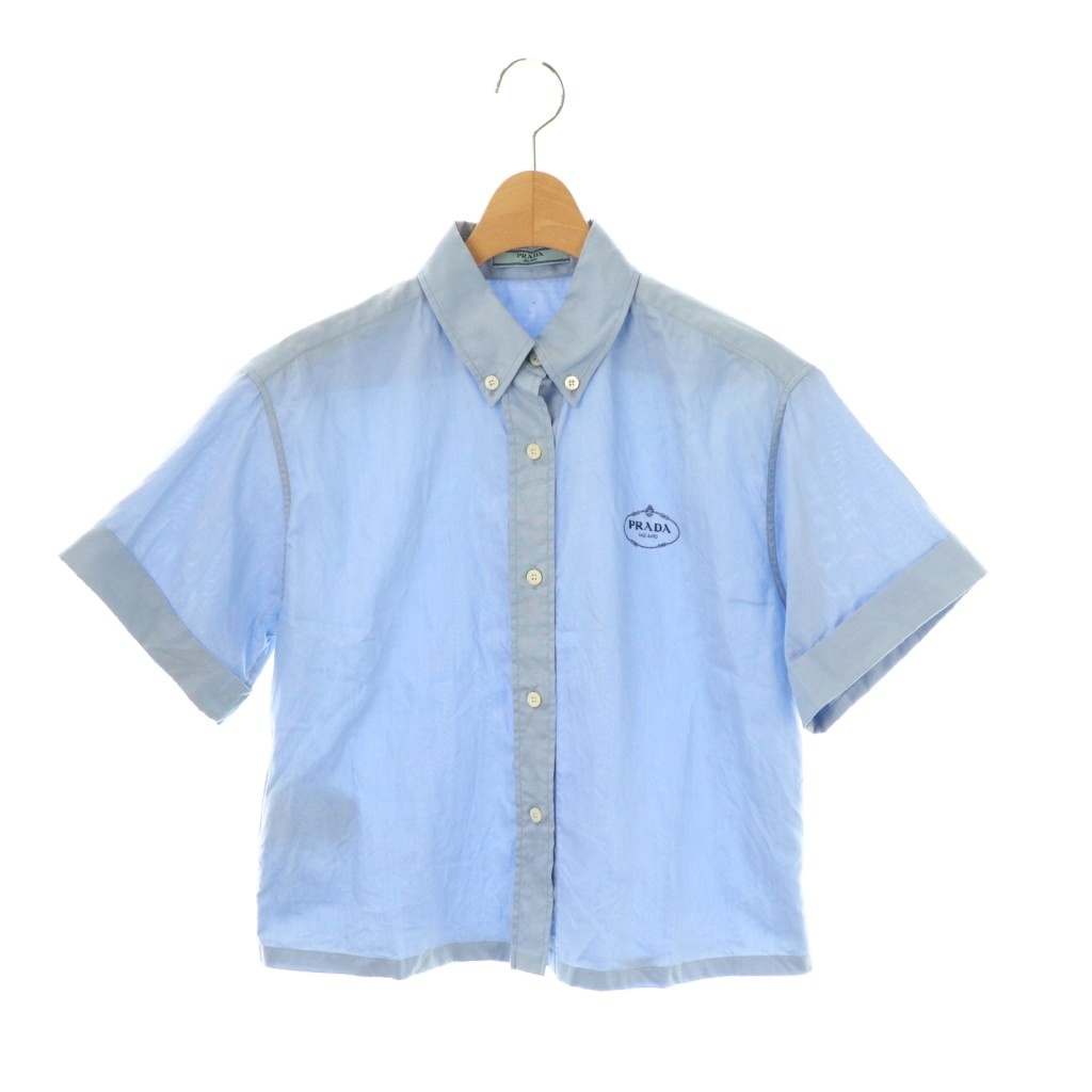 プラダ PRADA 23年 P459GR ロゴ刺繍 BD ハーフスリーブシャツ ボタン