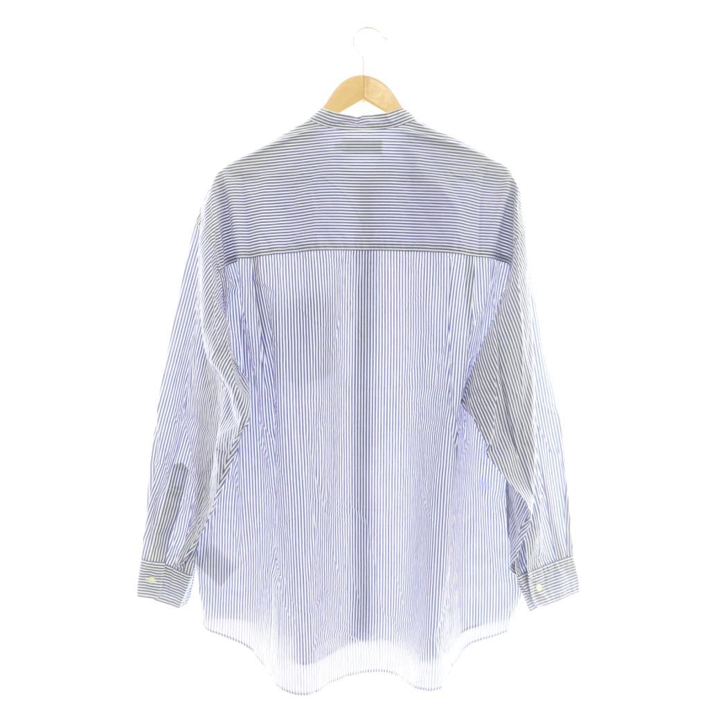 極美品 グラフペーパー 23AW バンドカラー ストライプ シャツ ブルー F 極美品 グラフペーパー 23AW バンドカラー ストライプ シャツ