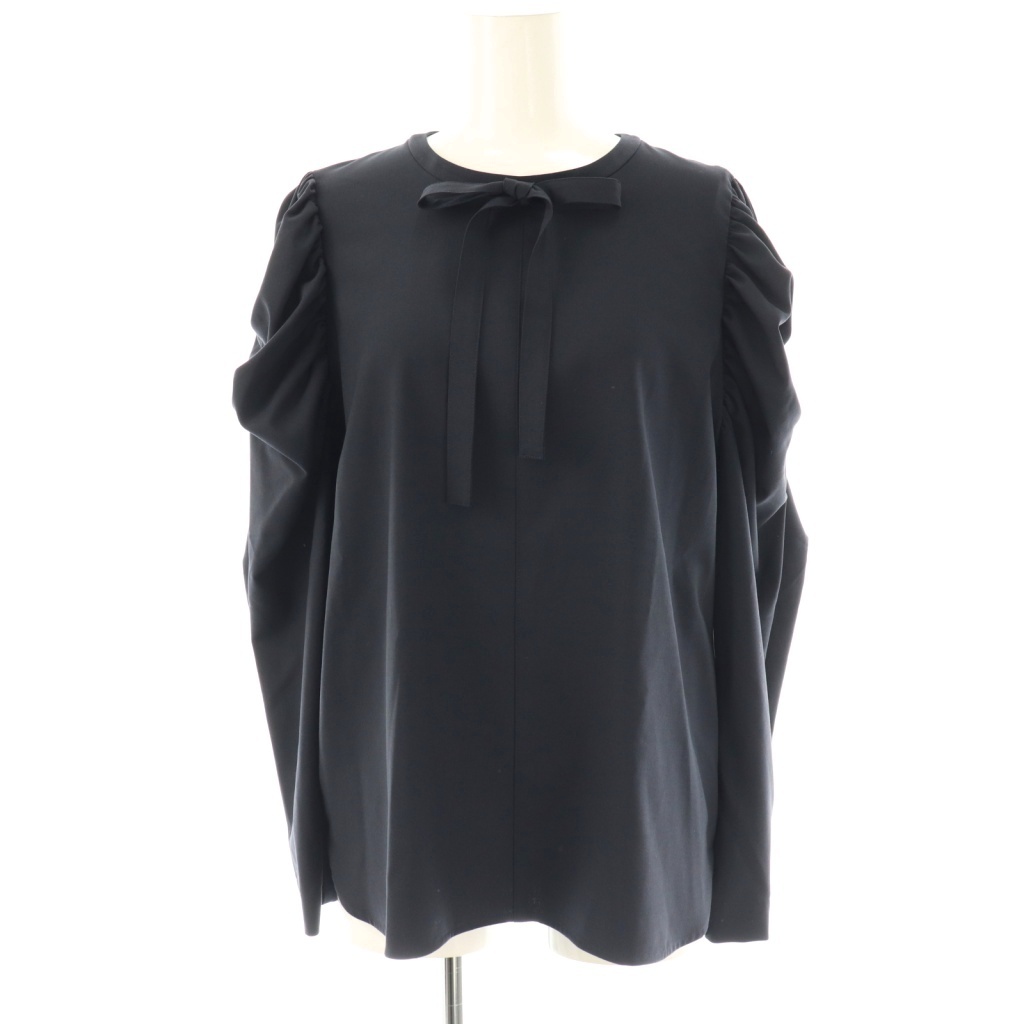 yori タックショルダーハンサムブラウス38 ヨリ ヨリ yori 24AW タックショルダーハンサムブラウス リボン 38 ネイビー