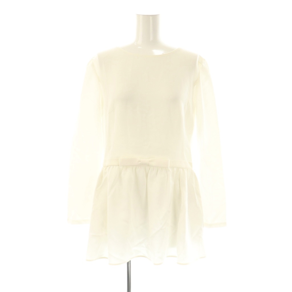 難あり　ルネRene　リボン付きホワイト長袖ブラウス ルネ Rene 25年 リボン チュニックブラウス プルオーバー 36 ホワイト