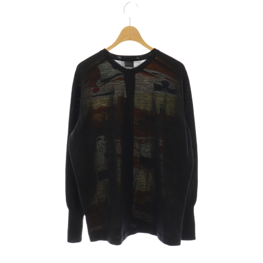 【中古】エルメス HERMES セリエボタン スカーフ柄 カーディガン ニット 長袖 ウール シルク 38 黒 マルチカラー エルメス HERMES セリエボタン スカーフ柄 カーディガン ニット 長袖
