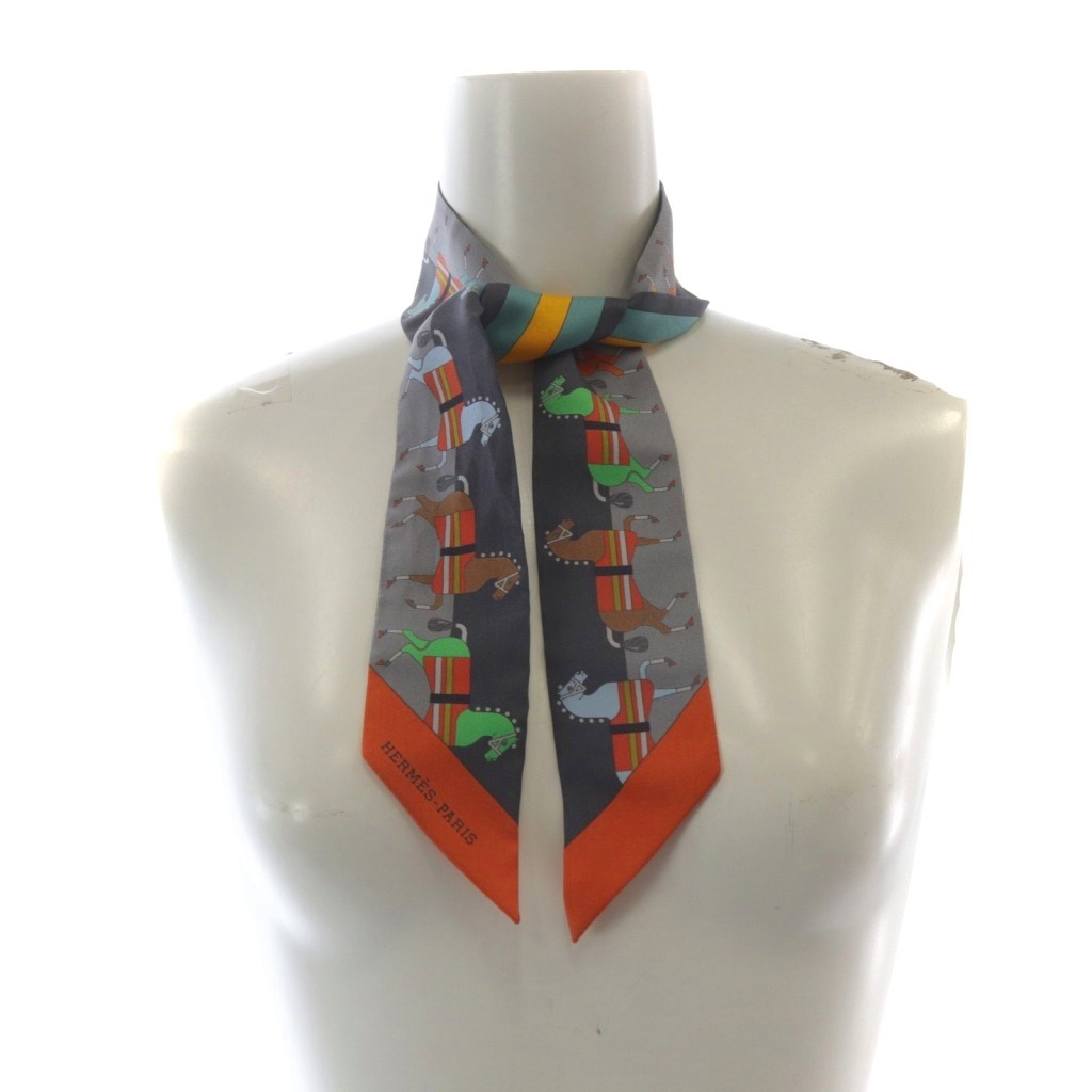 エルメス HERMES ツイリー ロカバール ROCABAR スカーフ 総柄 グレー  