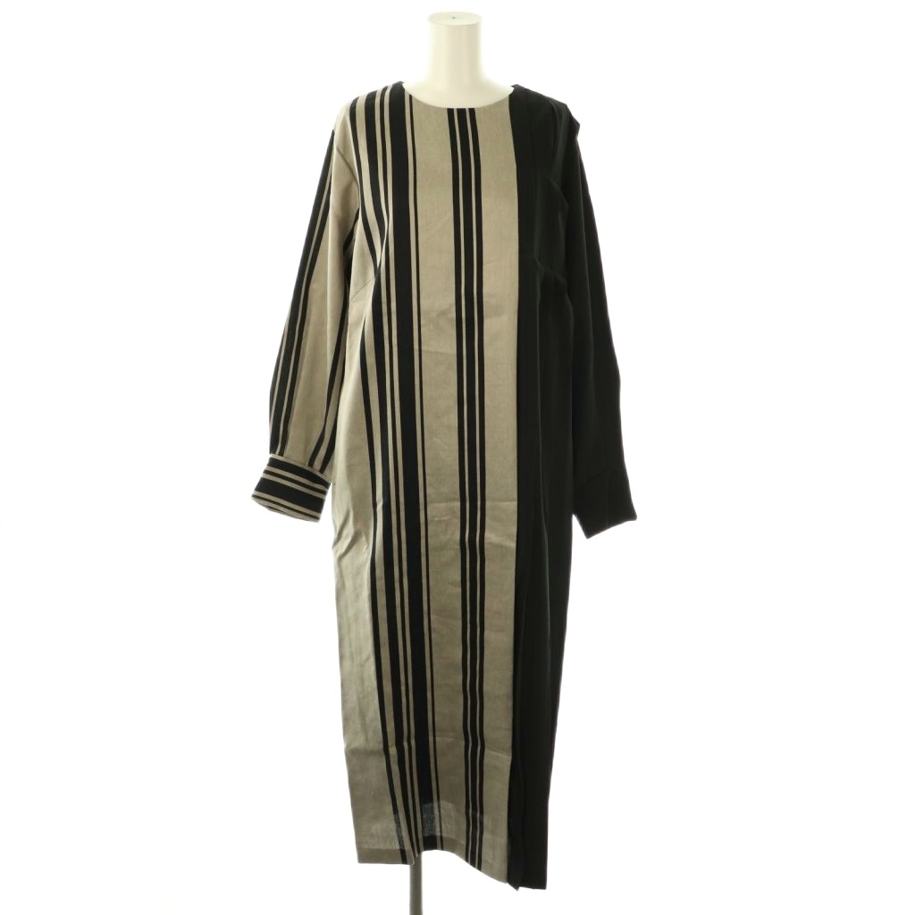 アドーア ADORE ワイドストライプブラックワンピース 長袖 ロング  