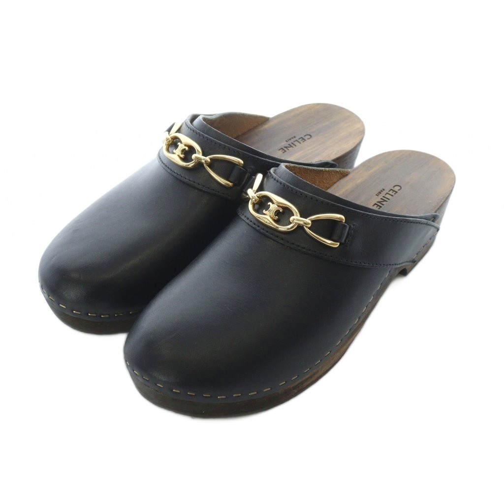 セリーヌ CELINE マカダムチェーン サボサンダル レザー 本革 39 25cm