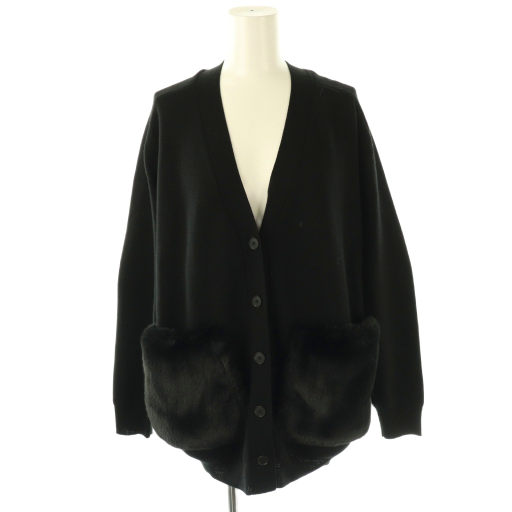 セール】 ウールポリエステルミラノリブ ファーポケットカーディガン