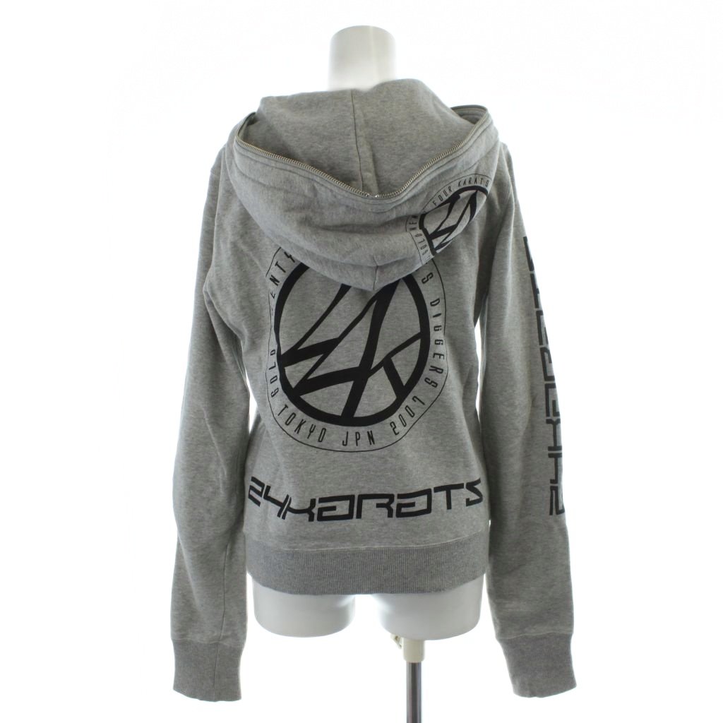 トゥエンティフォーカラッツ 24カラッツ 24karats ジップアップパーカー パーカー S グレー ジップアップ 長袖 ロゴプリント /AB ■OS メンズ レディース