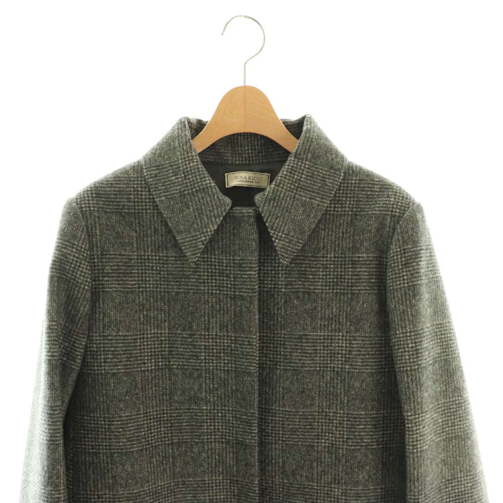 ニナリッチ NINA RICCI ウール チェックコート ステンカラーコート 38 