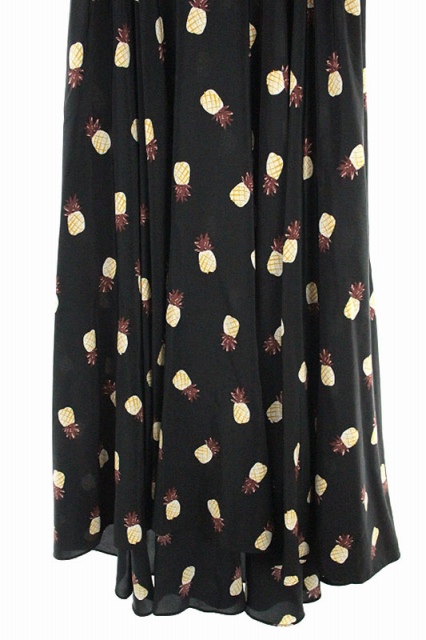 ケイトスペード Kate Spade パイナップル柄ワンピース シルク ノースリーブ シャツ フレア フィッシュテール ロング シャーリング 0 黒 Oumu1085 Os レディース 170 ベクトルパーク