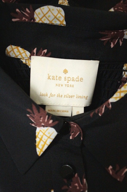 ケイトスペード Kate Spade パイナップル柄ワンピース シルク ノースリーブ シャツ フレア フィッシュテール ロング シャーリング 0 黒 Oumu1085 Os レディース 170 ベクトルパーク