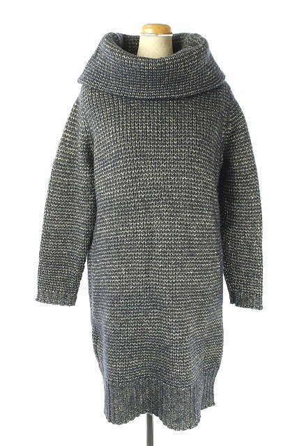 ルーニィ Lounie ニットワンピース オフタートル ひざ丈 長袖 F 紺 ゴールド Kn Osw レディース 170 ベクトルパーク