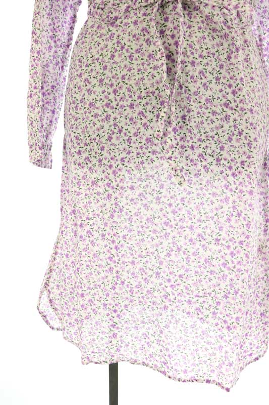 ジェームズモルティマー James Mortimer シャツワンピース 小花柄 総柄 ひざ丈 長袖 S 紫 白 Kn Os レディース 170 ベクトルパーク