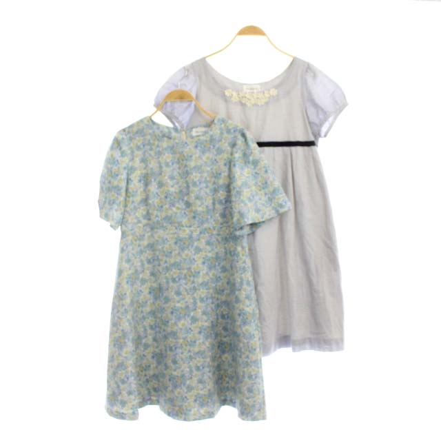 ボンメルスリー Bon Mercerie 2点セット ボーダー柄ワンピース 花柄ワンピース 半袖 膝丈 38 ブルー ライトブルー ホワイト Ao Os Ma レディース 170 ベクトルパーク