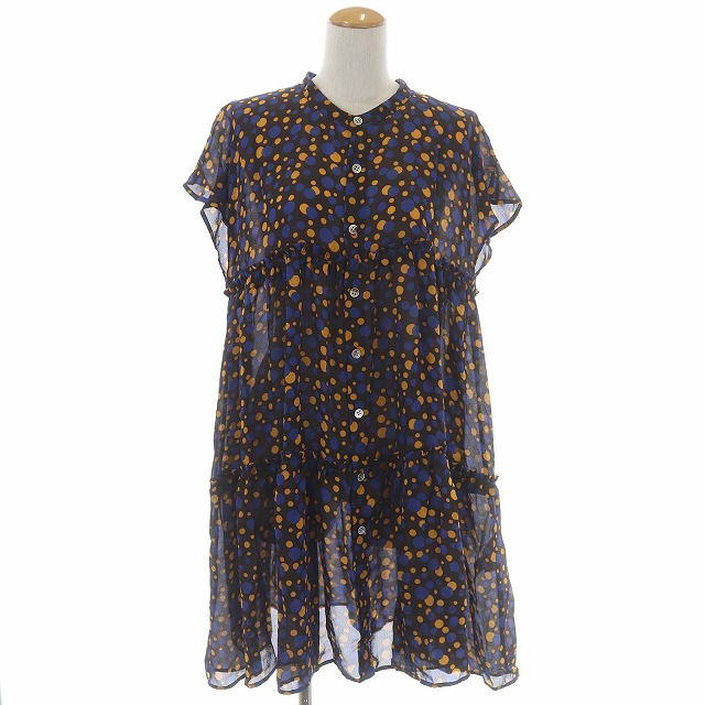 クスクス Kuskus シャツワンピース 膝丈 半袖 ティアード 前開き ドット 水玉 M 茶 紺 オレンジ ブラウン ネイビー Es Os Sc レディース 170 ベクトルパーク