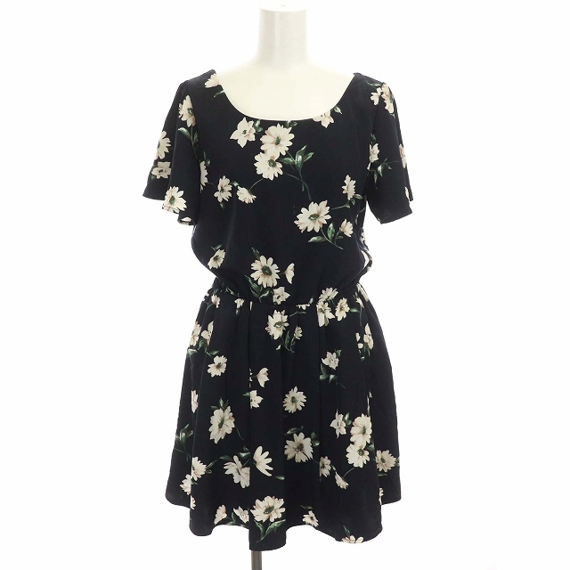 ヘザー Heather ワンピース ひざ丈 半袖 リボン 花柄 F 紺 ネイビー 白 ホワイト 緑 グリーン Nn Sc レディース 170 ベクトルパーク