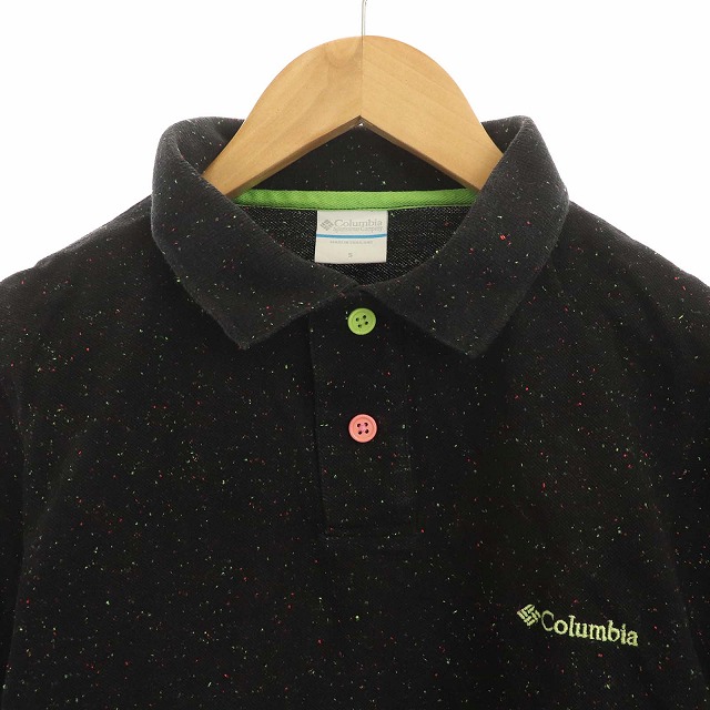 コロンビア Columbia ポロシャツ 半袖 スリット ロゴ 刺繍 総柄 S 黒 ブラック 緑 グリーン 赤 レッド Nn Sc メンズ 170 ベクトルパーク