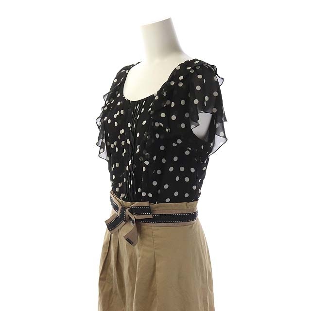 アプワイザーリッシェ Apuweiser Riche ワンピース 膝丈 切替 半袖 ドット 2 ブラック ベージュ Ao Os Ma レディース 170 ベクトルパーク