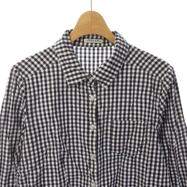 210円 60 Off コルザ Colza ギンガムチェックシャツ 長袖 前開き L 紺 白