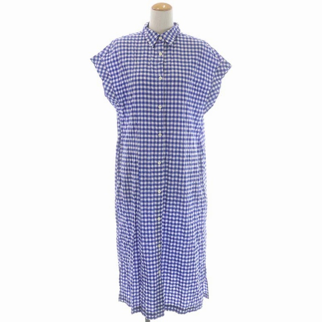 グローバルワーク Global Work ギンガムチェック シャツワンピース 半袖 ロング 前開き F 青 白 ブルー ホワイト Cm Os Sc レディース 170 ベクトルパーク