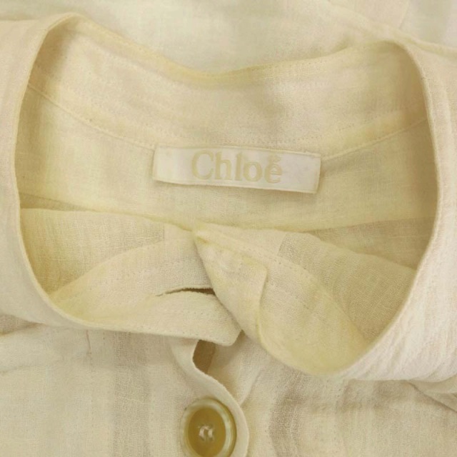 クロエ CHLOE ブラウス シャツ 七分袖 リネン 38 アイボリー /ES